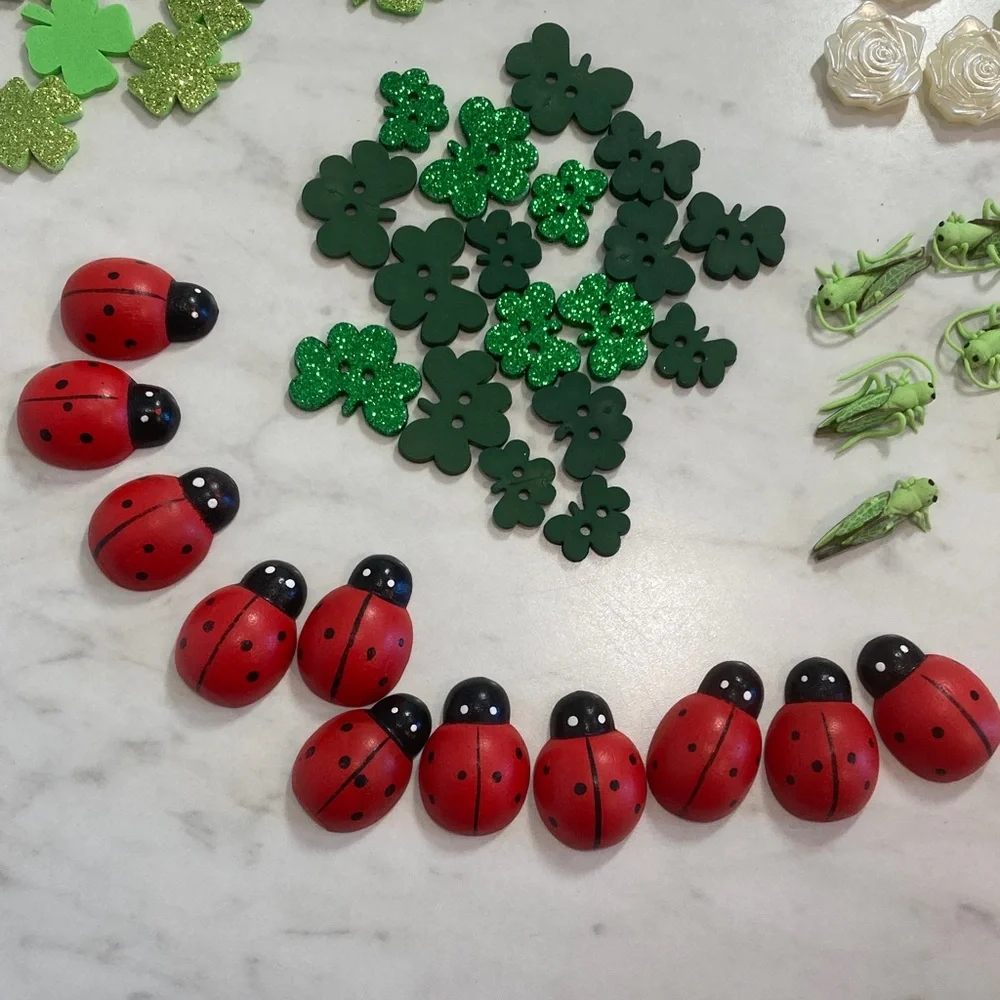 Scrapbooking Embellishments Ladybugs, Shamrocks, Roses, Grasshoppers